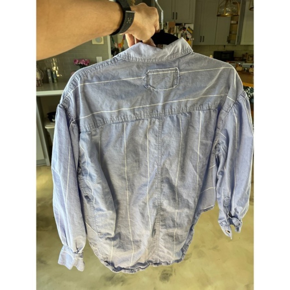 We The Free Blue White Striped Button Down Shirt Boho XS - Picture 6 of 7